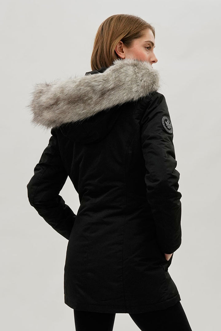 Faux Fur Lined Parka Jacket - Black