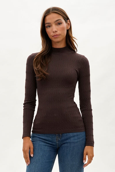 International INC Company Ribbed Mock Neck Long Sleeve Top - Brown - Womens Long Sleeve Tops - Fairweather