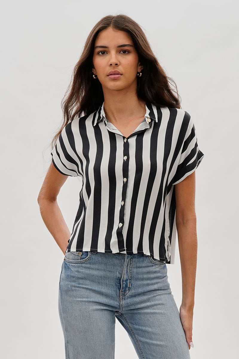 Stylexchange Vintage Striped Button Down Shirt - Black - Womens Shirts & Blouses - Fairweather