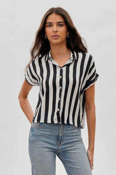Stylexchange Vintage Striped Button Down Shirt - Black - Womens Shirts & Blouses - Fairweather