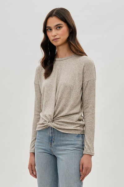 Fahrenheit Front Twist Drop Shoulder Long Sleeve Top - Cream - Womens Long Sleeve Tops - Fairweather