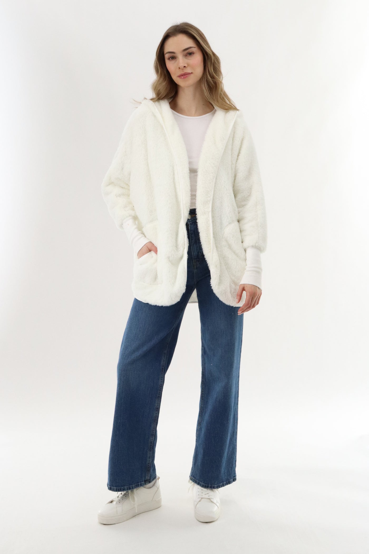 Canada Weather Gear Open Front Teddy Cardigan - Cream - Womens Cardigans - Fairweather