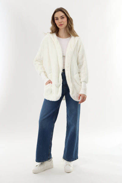 Canada Weather Gear Open Front Teddy Cardigan - Cream - Womens Cardigans - Fairweather