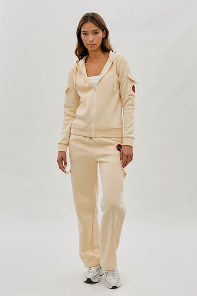 Fahrenheit Wide Leg Cargo Sweatpants - Cream