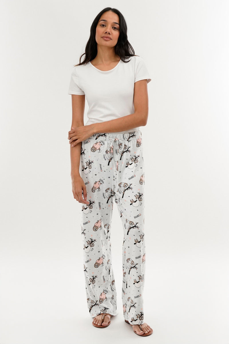 Canada Weather Gear Sloth Print Wide Leg Pajama Pants - Grey - Womens Pajamas - Fairweather
