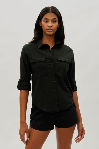 Canada Weather Gear Button Up Ripstop Utility Shirt - Black - Womens Shirts & Blouses - Fairweather