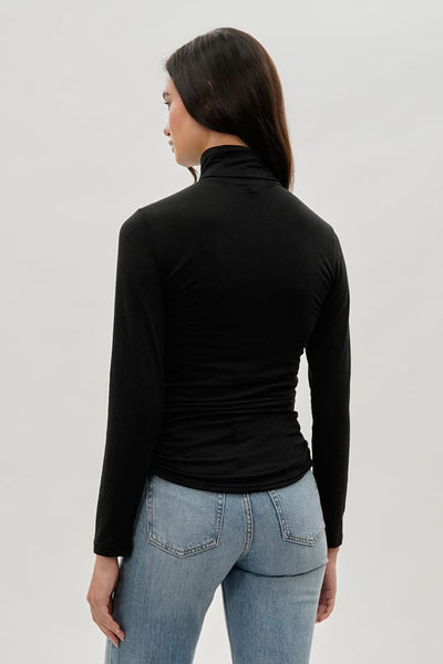 Magazine Cinched Side Turtleneck Long Sleeve Top - Black - Womens Long Sleeve Tops - Fairweather