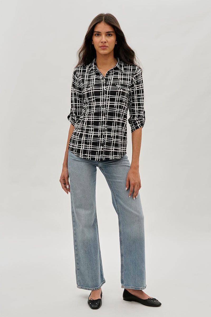 Majora Patterned Collared Blouse - Black - Womens Shirts & Blouses - Fairweather
