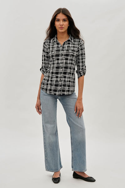 Majora Patterned Collared Blouse - Black - Womens Shirts & Blouses - Fairweather