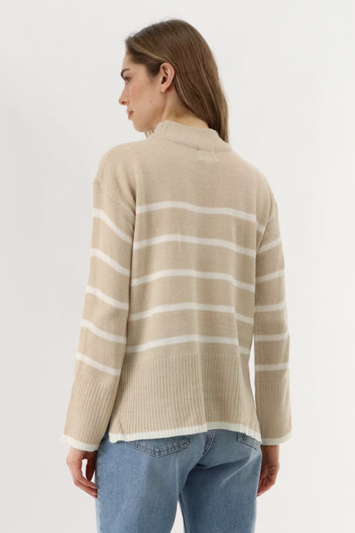 Beechers Brook Striped Knit Pullover Sweater - Beige - Womens Pullover Sweaters - Fairweather