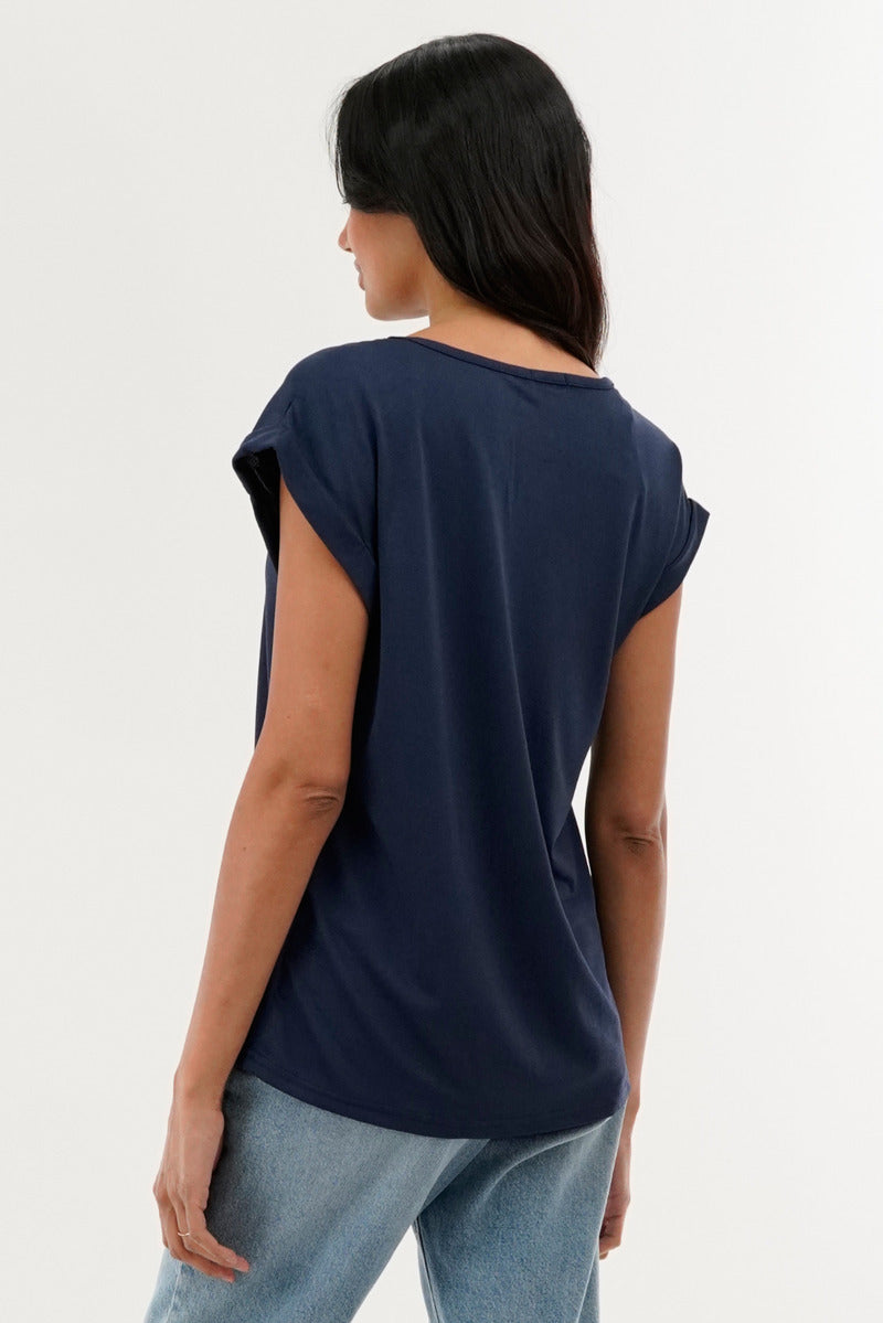 International INC Company Shoulder Lace Up Tee - Navy - Womens Tees & Tank Tops - Fairweather