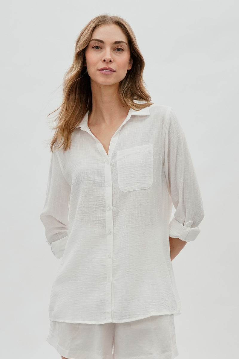 Super Triple Goose Vintage Textured Button Up Shirt - White - Womens Shirts & Blouses - Fairweather