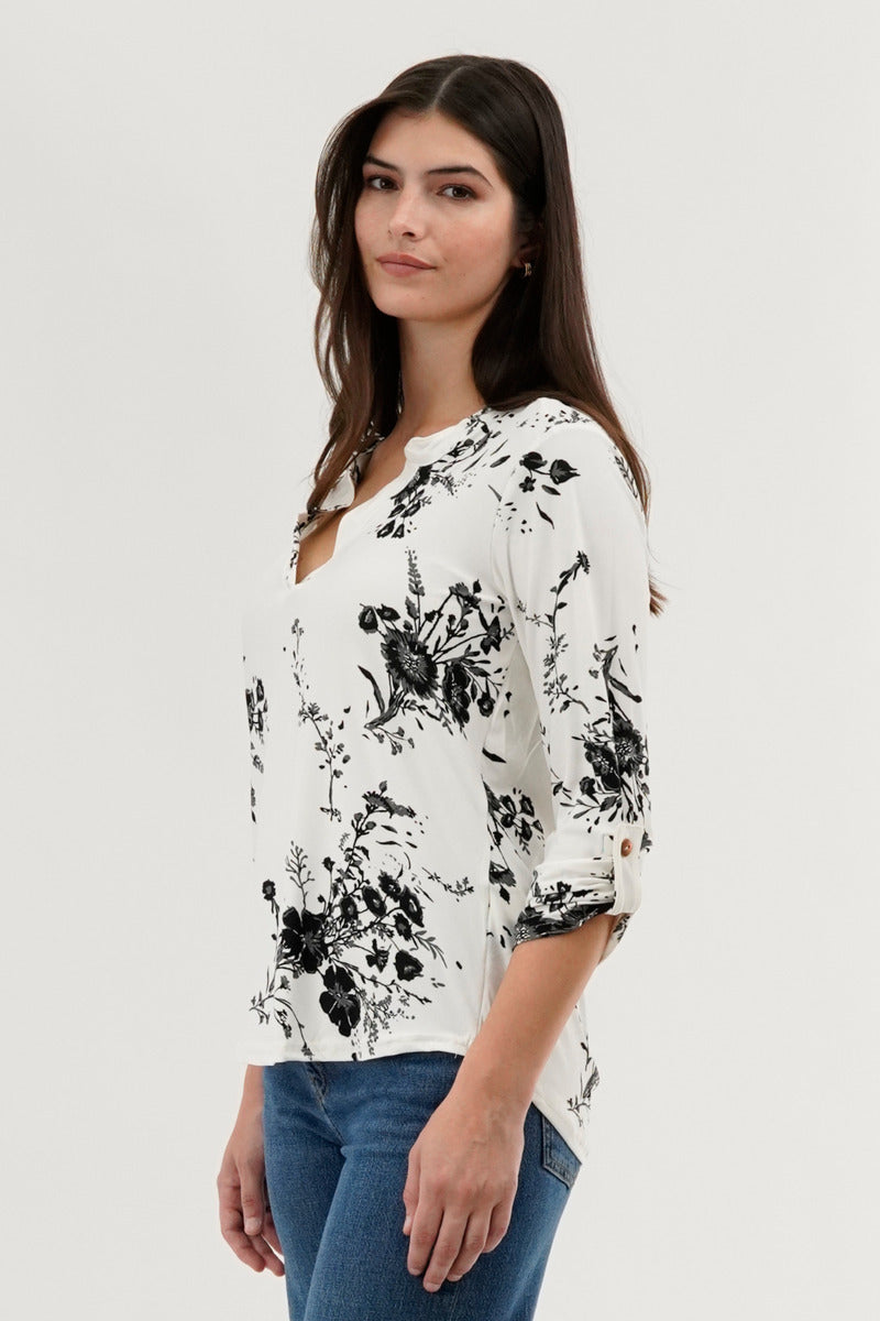 Beechers Brook Floral Split Neck Blouse - White - Womens Shirts & Blouses - Fairweather