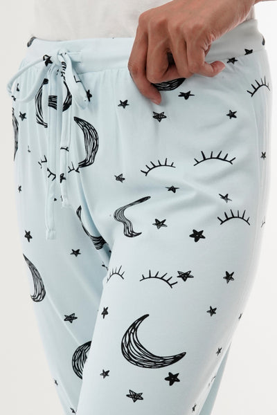Canada Weather Gear Moon Print Tie Waist Pajama Pants - Blue - Womens Pajamas - Fairweather