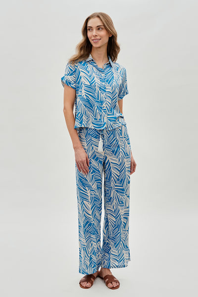 International INC Company Leaf Print Short Sleeve Shirt - Blue - Womens Shirts & Blouses - Fairweather