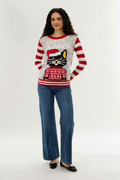 Festive Santa Claws Christmas Sweater - Red - Womens Christmas Sweaters - Fairweather