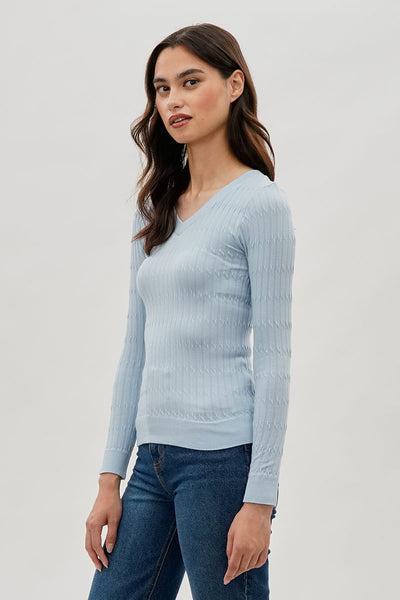 International INC Company Ribbed V-Neck Long Sleeve Top - Blue - Womens Long Sleeve Tops - Fairweather