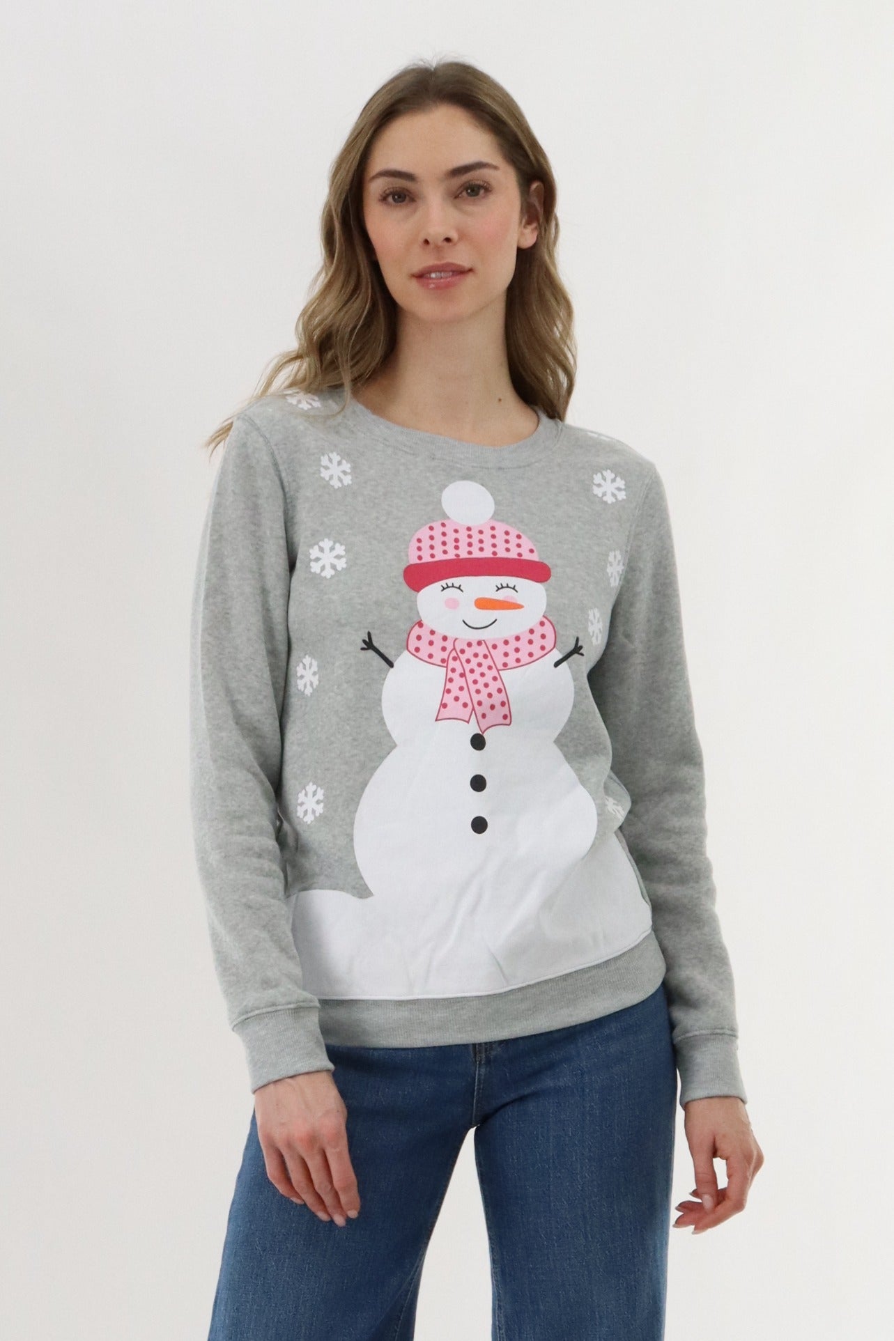 Festive Snowman Christmas Sweater - Grey - Womens Christmas Sweaters - Fairweather