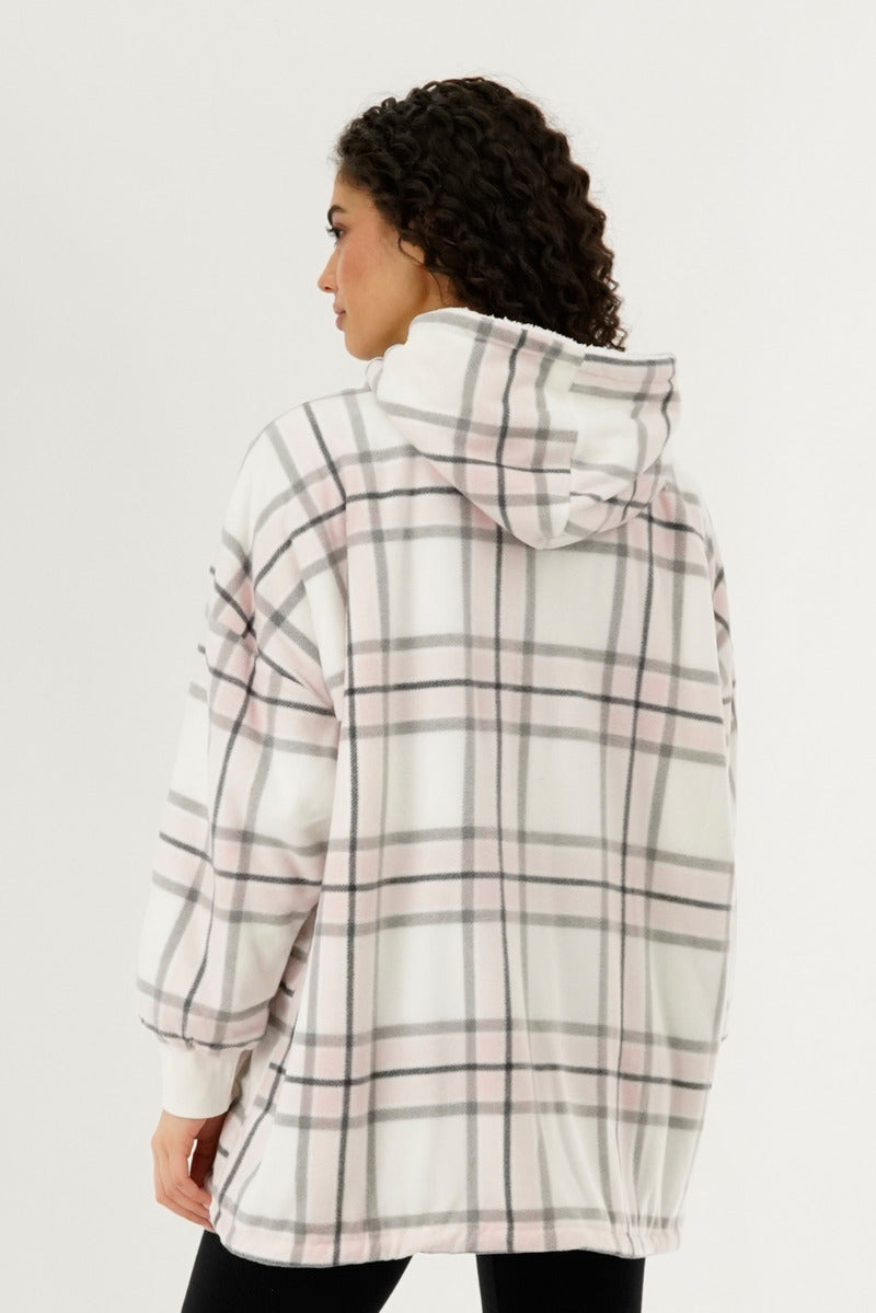 Canada Weather Gear Plaid Oversided Hooded Pajama Top - Blush - Womens Pajamas - Fairweather