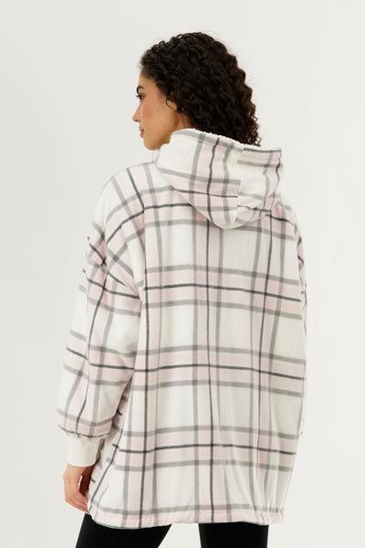 Canada Weather Gear Plaid Oversided Hooded Pajama Top - Blush - Womens Pajamas - Fairweather