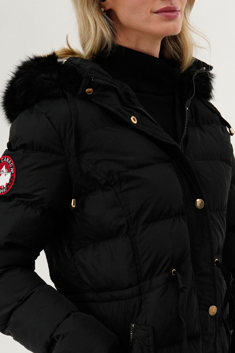 Canada Weather Gear Tie Waist Puffer Parka Jacket - Black - Womens Parka Jackets - Fairweather