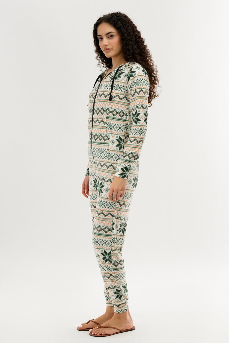 Canada Weather Gear Festive Print Fleece Onesie - White