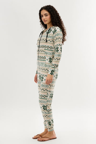 Canada Weather Gear Festive Print Fleece Onesie - White