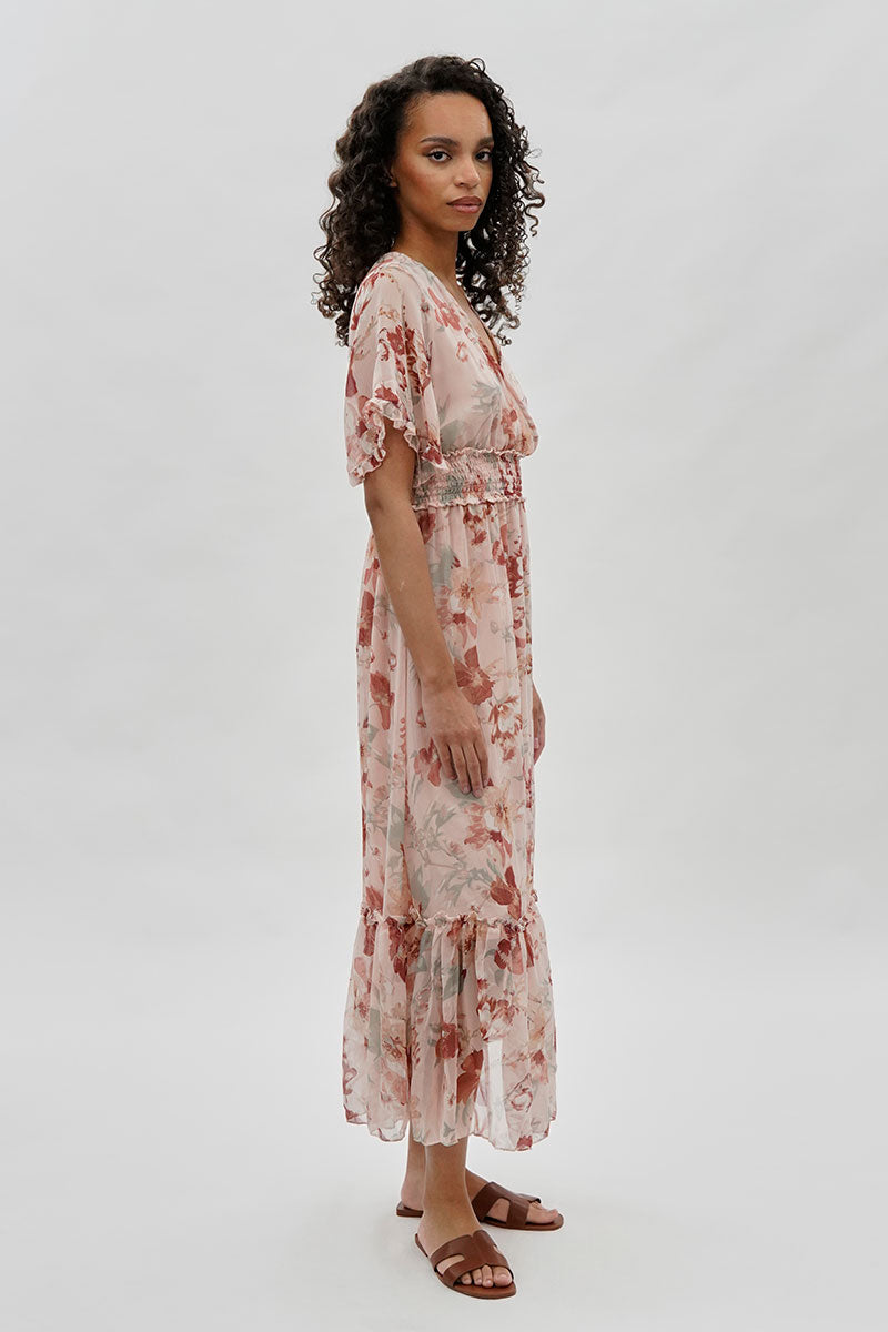 Limite Floral Cinched Waist Maxi Dress - Blush - Womens Maxi Dresses - Fairweather