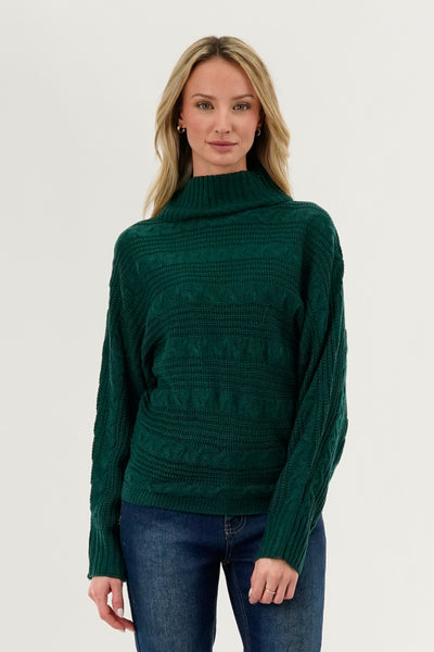 Beechers Brook Cable Knit Mock Neck Pullover Sweater - Green - Womens Pullover Sweaters - Fairweather