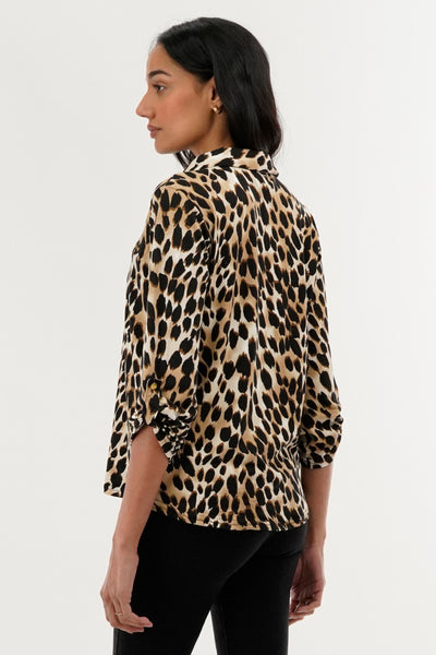 International INC Company Leopard Print Roll Up Sleeve Blouse - Beige - Womens Shirts & Blouses - Fairweather