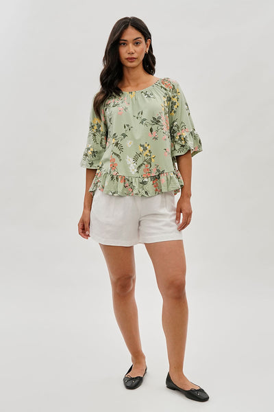 International INC Company Floral Ruffle Hem Blouse - Mint - Womens Shirts & Blouses - Fairweather