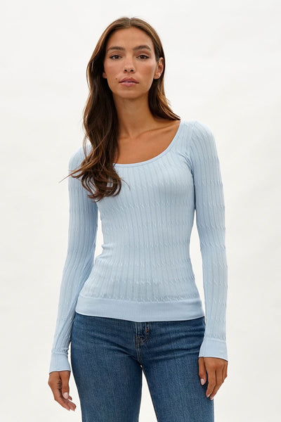 International INC Company Ribbed Scoop Neck Long Sleeve Top - Blue - Womens Long Sleeve Tops - Fairweather