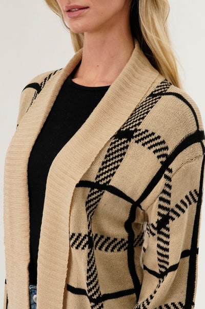 Canada Weather Gear Plaid Fold Over Wrap Cardigan - Beige - Womens Cardigans - Fairweather