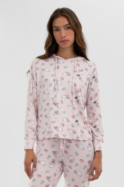 Canada Weather Gear Dog Print Hooded Pajama Top - Blush - Womens Pajamas - Fairweather