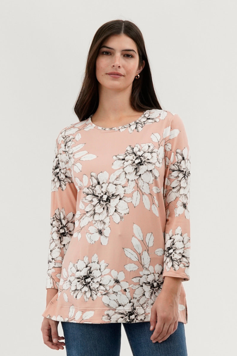 International INC Company Floral 3/4 Sleeve Blouse - Peach - Womens Shirts & Blouses - Fairweather