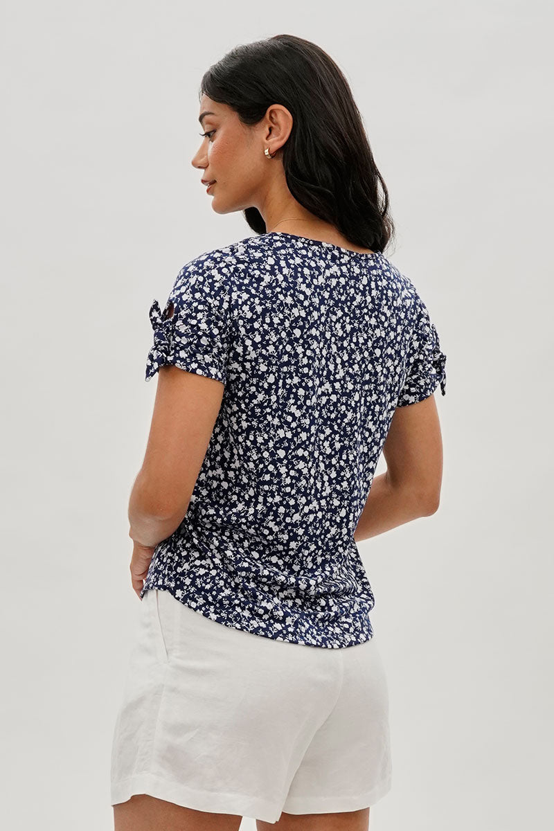 International INC Company Floral Tie Sleeve Tee - Navy - Womens Tees & Tank Tops - Fairweather