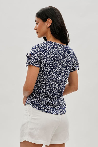 International INC Company Floral Tie Sleeve Tee - Navy - Womens Tees & Tank Tops - Fairweather