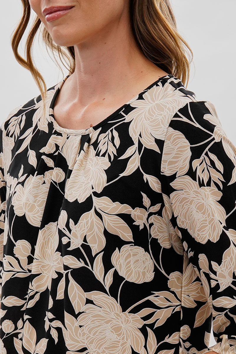 Beechers Brook Floral Roll Up Sleeve Blouse - Black - Womens Shirts & Blouses - Fairweather