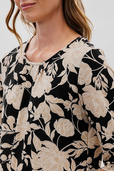 Beechers Brook Floral Roll Up Sleeve Blouse - Black - Womens Shirts & Blouses - Fairweather