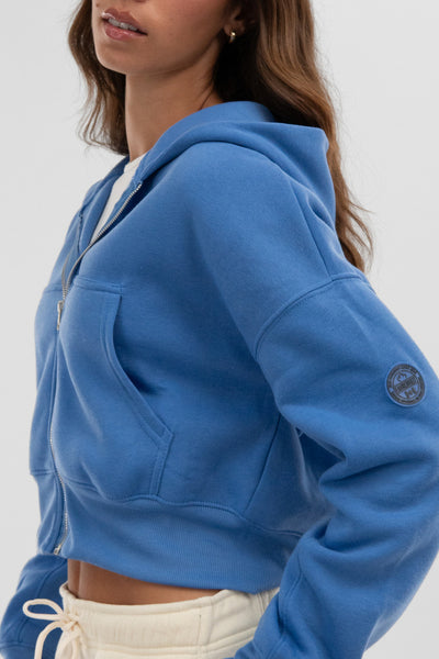 Fahrenheit Cropped Zip Up Hoodie - Blue - Womens Hoodies & Sweatshirts - Fairweather