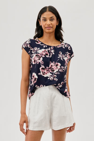 International INC Comapny Floral Shoulder Zipper Blouse - Navy - Womens Shirts & Blouses - Fairweather