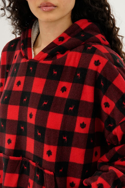 Canada Weather Gear Plaid Oversided Hooded Pajama Top - Red - Womens Pajamas - Fairweather