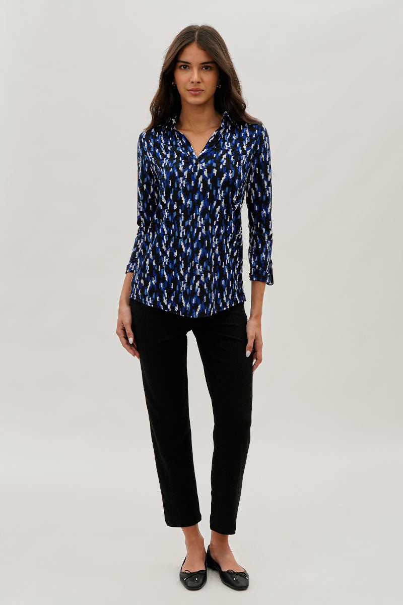 International INC Company Split Neck Collared Blouse - Navy - Womens Shirts & Blouses - Fairweather
