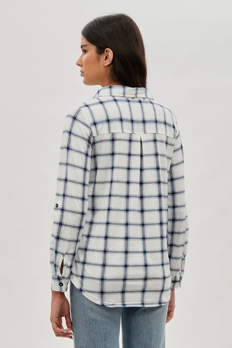 Urbanology Plaid Button Down Shirt - White - Womens Shirts & Blouses - Fairweather