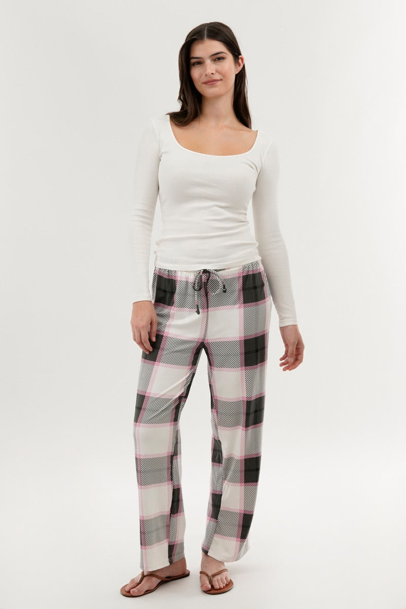 Canada Weather Gear Plaid Wide Leg Pajama Pants - White - Womens Pajamas - Fairweather