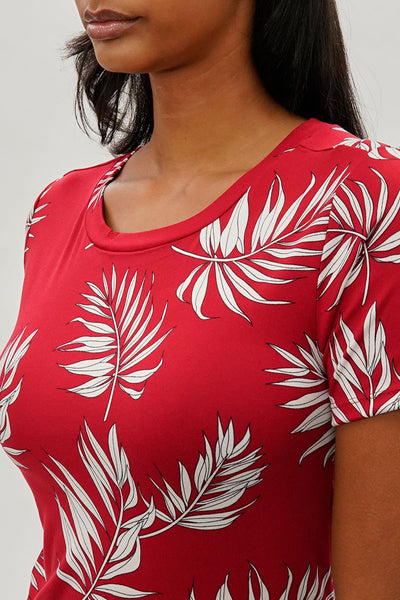Stylexchange Vintage Leaf Print Short Sleeve Day Dress - Red - Womens Day Dresses - Fairweather