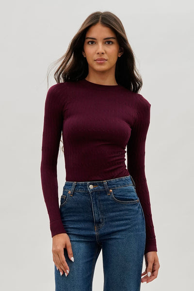 International INC Company Ribbed Crewneck Long Sleeve Top - Purple - Womens Long Sleeve Tops - Fairweather