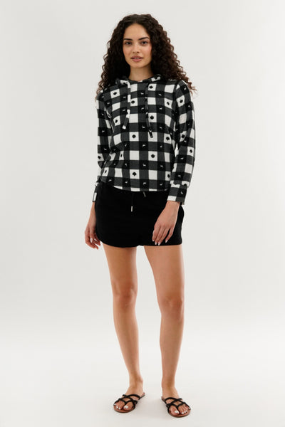 Canada Weather Gear Plaid Hooded Pajama Top - Black - Womens Pajamas - Fairweather