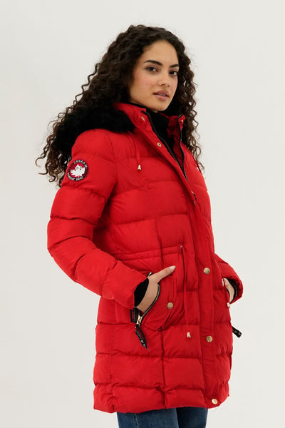 Canada Weather Gear Tie Waist Puffer Parka Jacket - Red - Womens Parka Jackets - Fairweather