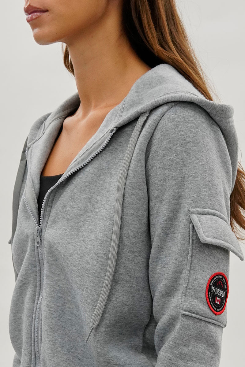 Fahrenheit Zip Up Utility Pocket Hoodie - Grey